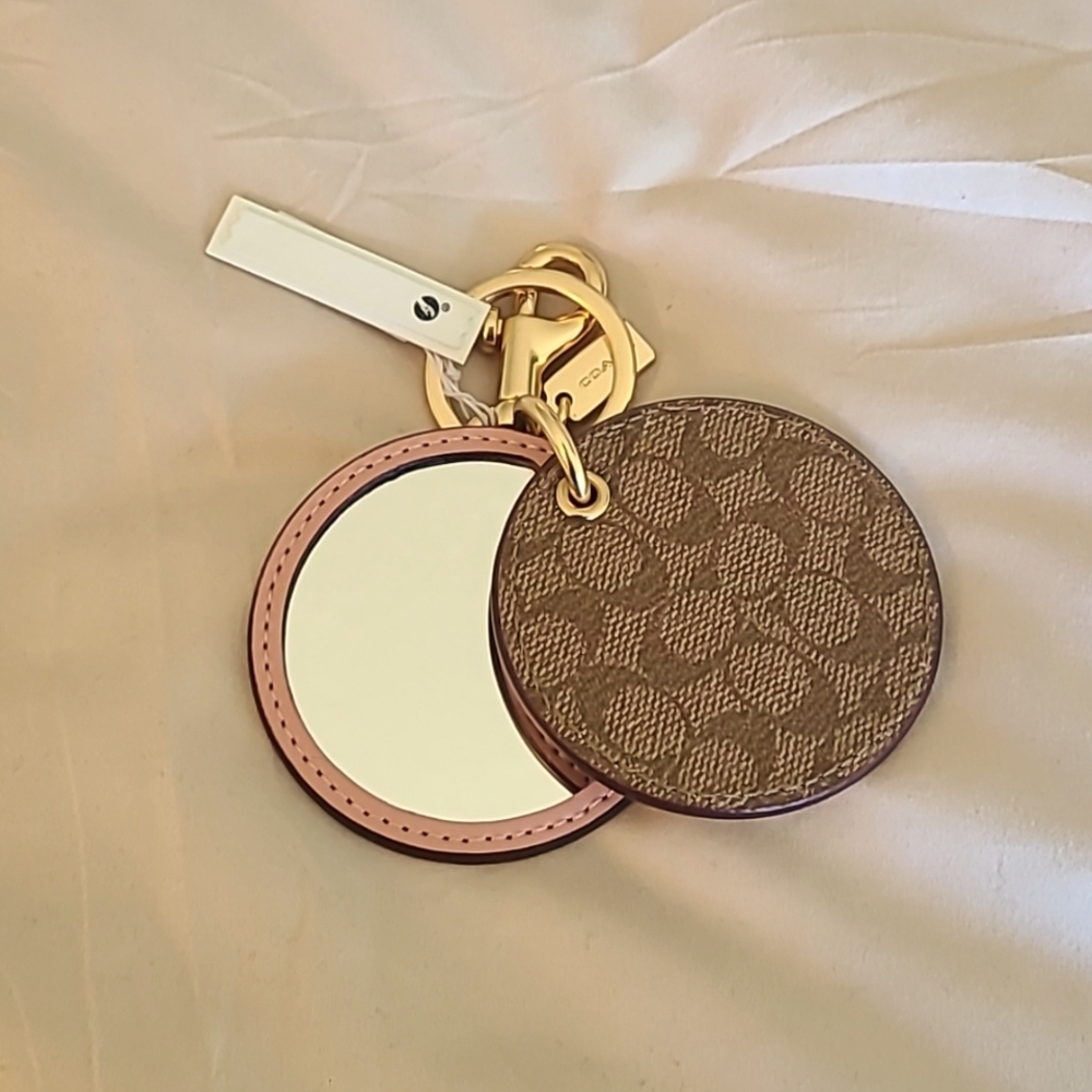 New!! COACH Mirror Bag Charm Keychain in Signature Canvas/Khaki Pink
